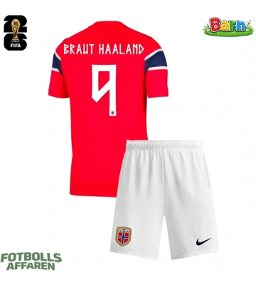 Norge Erling Haaland #9 Hemmaställ Barn VM 2026 Kortärmad (+ Korta byxor)